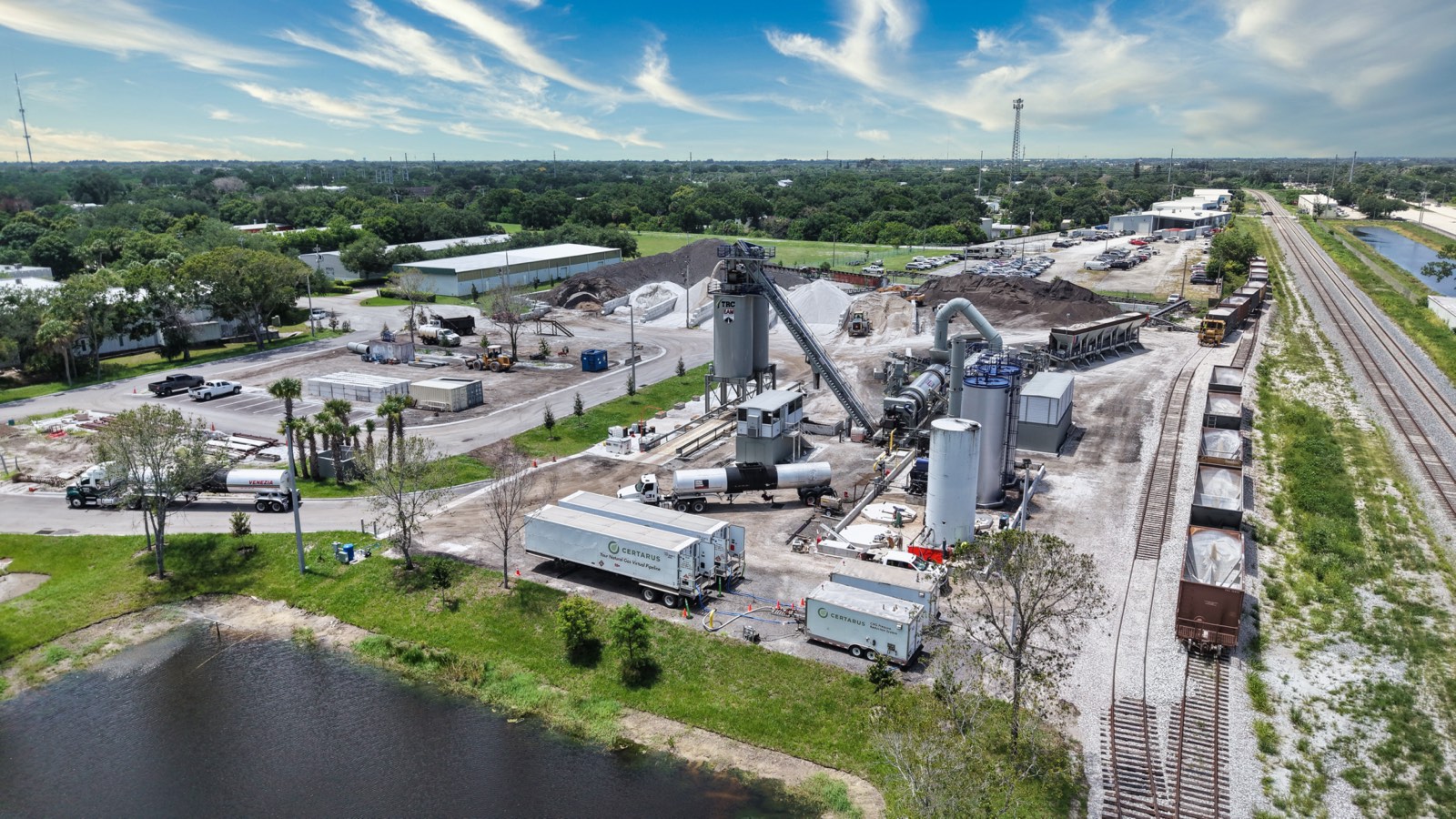 Aerial view of the EAM Gencor asphalt plant in Vero Beach, FL